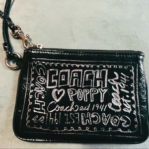Coach Poppy Black Patent Wristlet